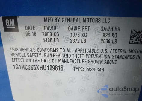 2017 Chevrolet Volt Lt from USA, damaged, VIN 1G1RC6S5XHU109816